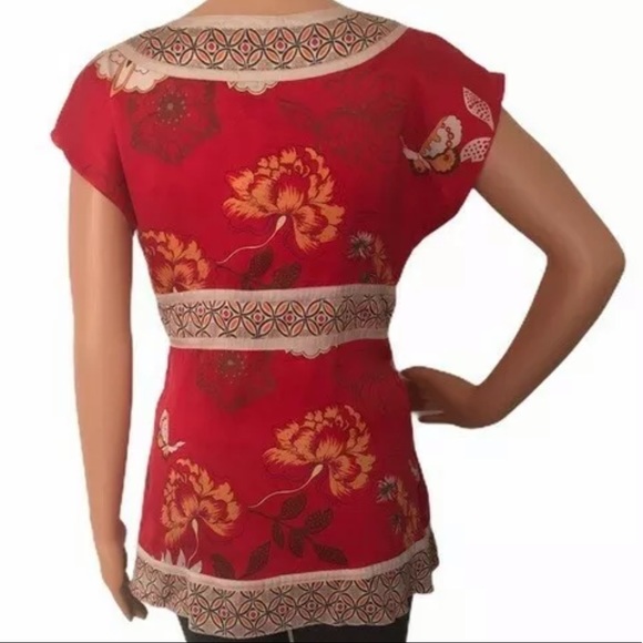 Bebe Silk Kimono Top Asian Floral Print - Picture 4 of 8